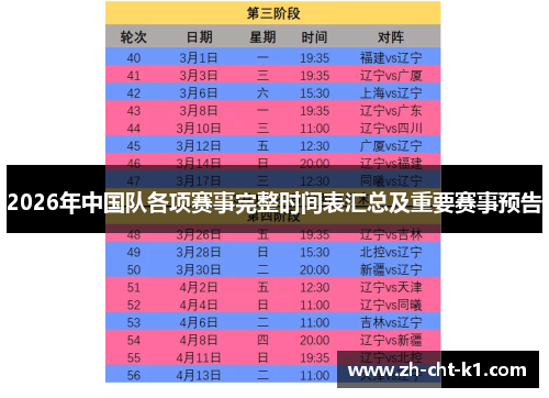2026年中国队各项赛事完整时间表汇总及重要赛事预告